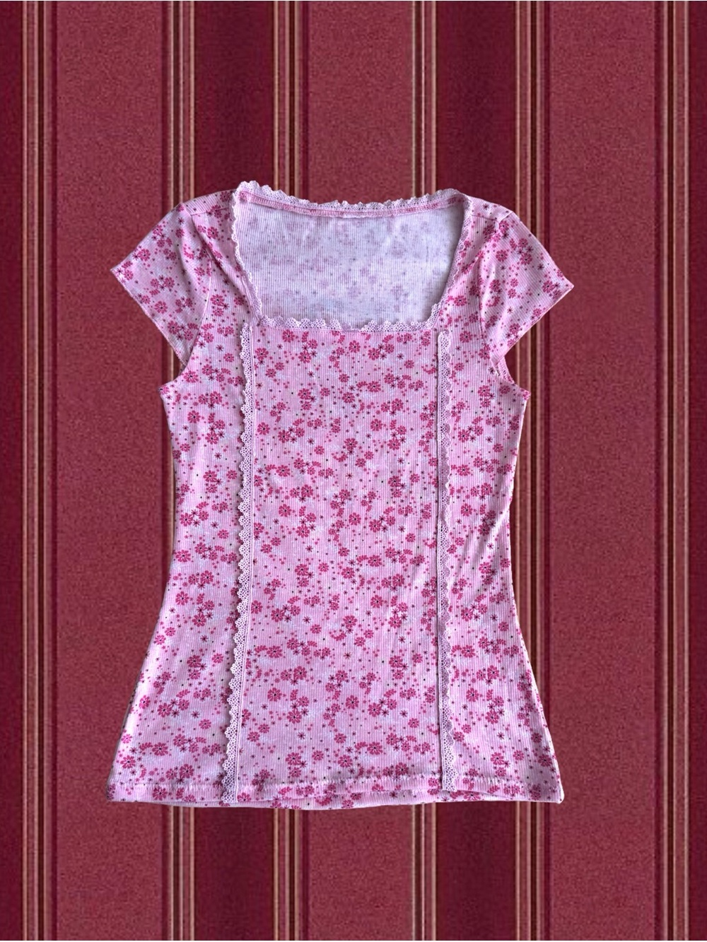 Pink Floral Square-Neck Cap Sleeve Top - Unbranded